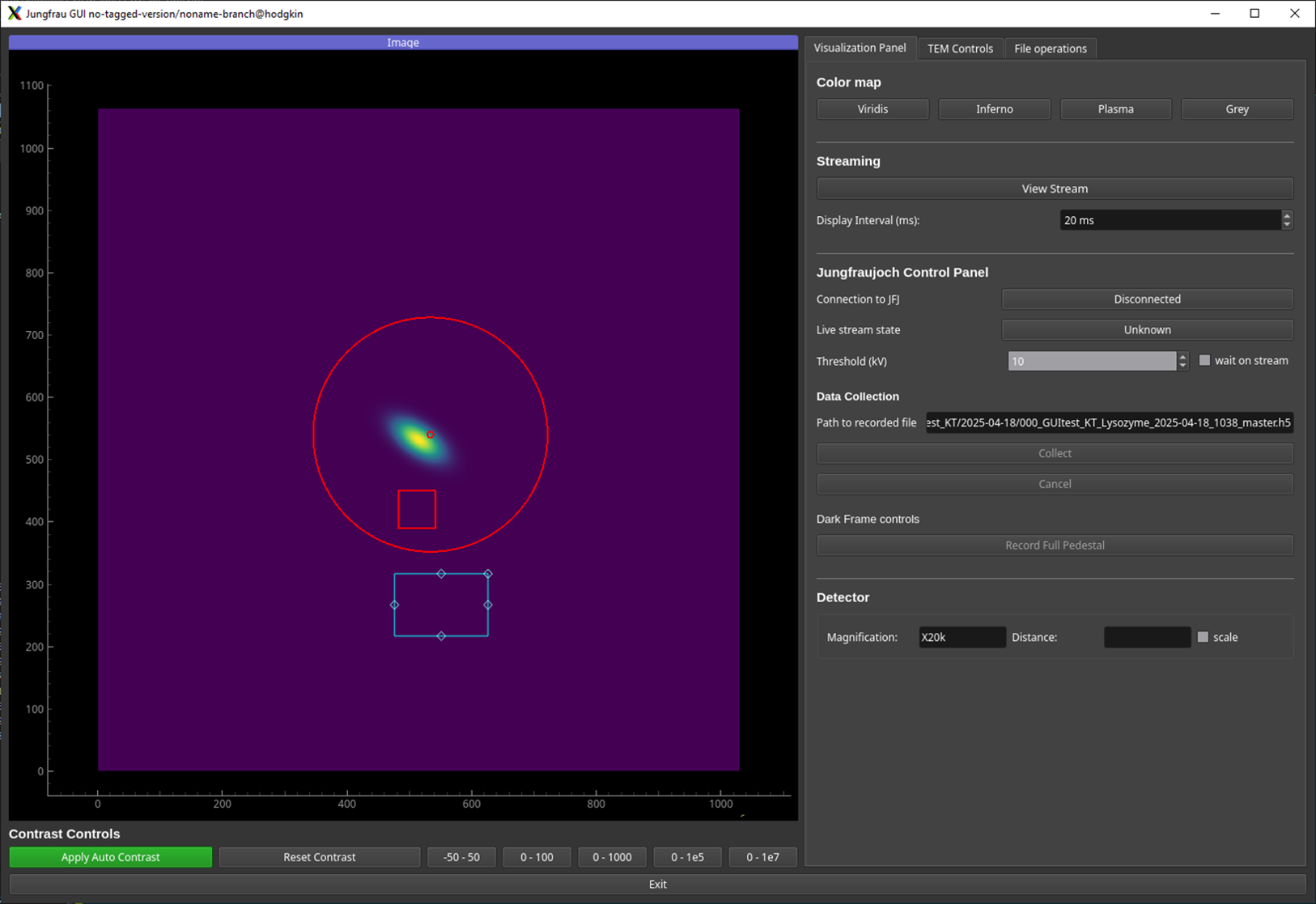 Screenshot of the image area (left) and the Visualization Panel tab (right)